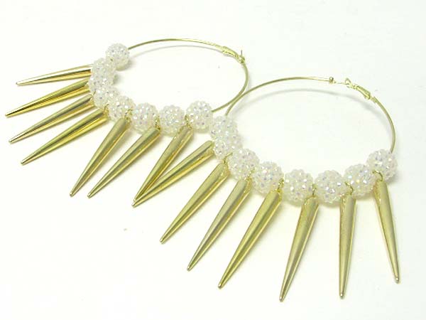 3 inch hoop crystal fireball and metal spike basketball wives inspired earring - hoops