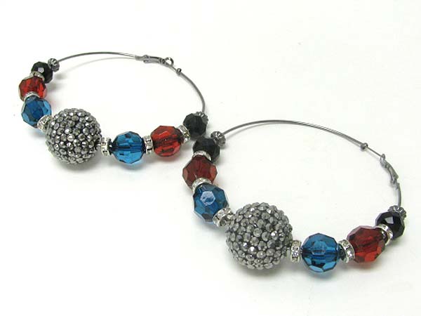 4 inch hoop crystal fireball and rondell basketball wives inspired earring - hoops