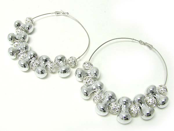 4 inch hoop crystal fireball and metal link basketball wives inspired earring - hoops