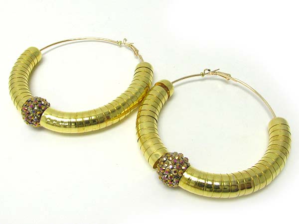 4 inch hoop crystal fireball and plain rondell basketball wives inspired earring - hoops