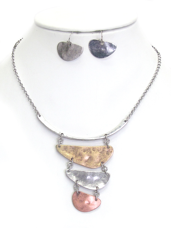 Hammered metal link drop necklace set