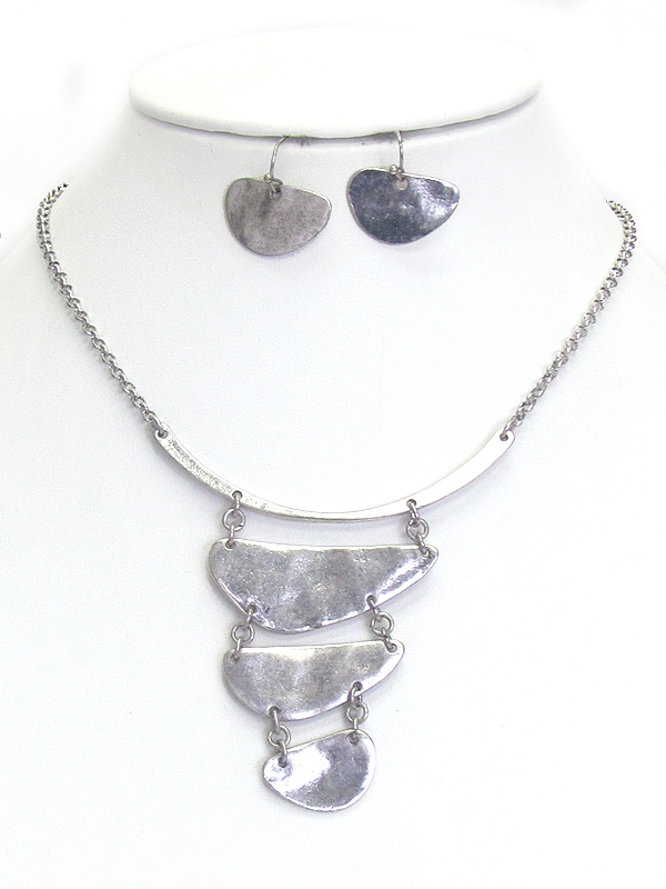 Hammered metal link drop necklace set