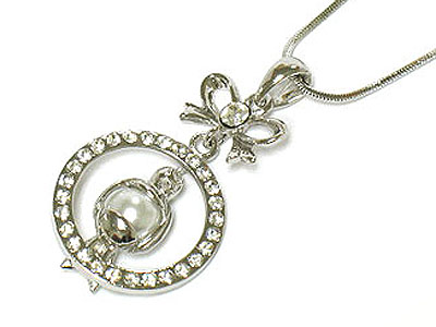 Made in korea whitegold plating crystal round and bird necklace