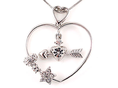 Made in korea whitegold plating crystal heart and arrow necklace