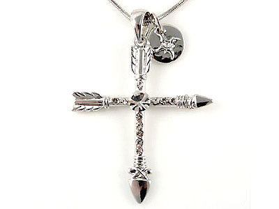 Made in korea whitegold plating crystal arrow cross necklace