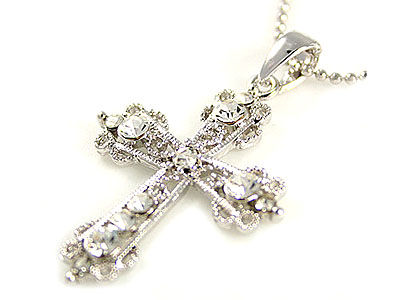 Made in korea whitegold plating crystal cross necklace