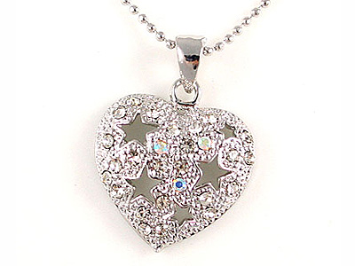 Made in korea whitegold plating crystal heart and star casting necklace