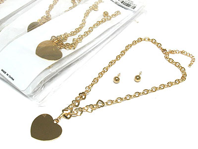 Flat heart necklace set dozen pack mens jewelry