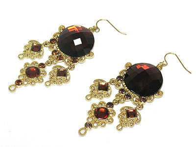 Antique style crystal and epoxy stone earring