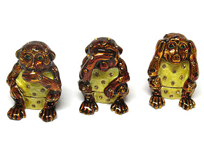 Crystal three monkey jewelry box - no speak evil  no see evil  no listen evil