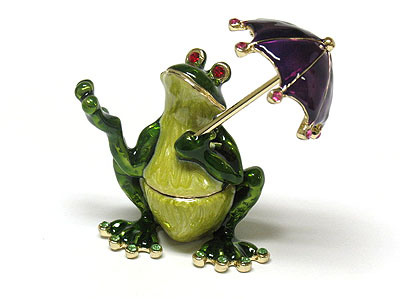 Crystal frog and umbrella jewelry box