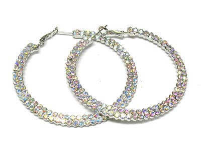 Dual line crystal deco metal hoop earring - hoops