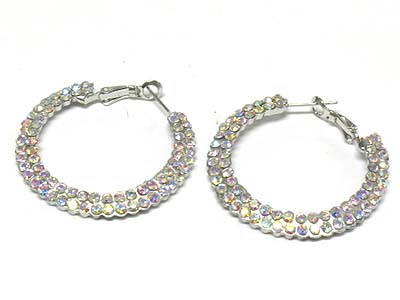 Dual line crystal deco metal hoop earring - hoops