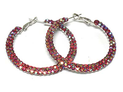 Dual line crystal deco metal hoop earring - hoops