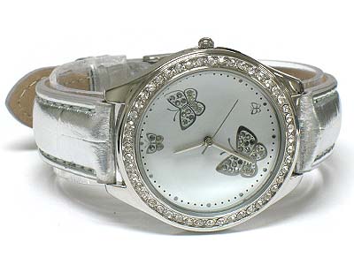 Crystal butterfly pattern leather band watch