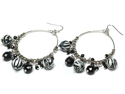 Painted ball and acryl bead charms hoop earring  - hoops