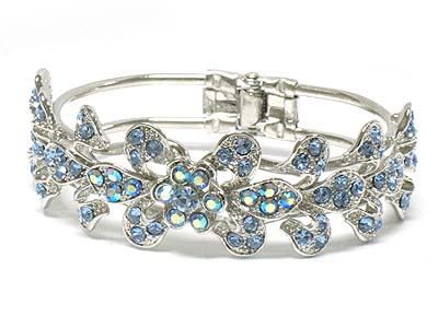 Crystal deco flower pattern hinge bangle