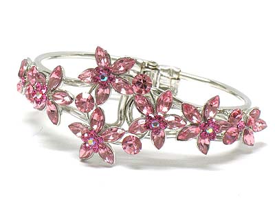 Crystal deco flower pattern hinge bangle