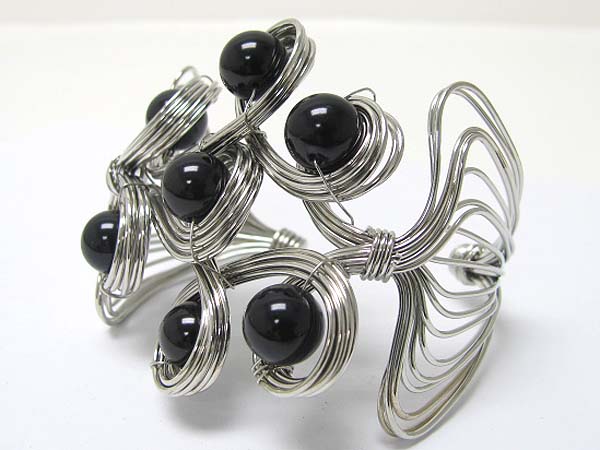 Pearl ball deco metal wired cuff bangle