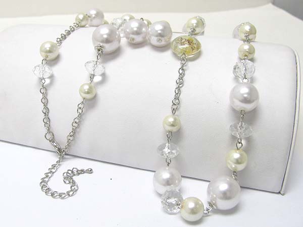 Pearl and galss stone link long necklace earring set