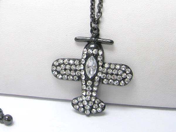 Crystal airplain pendant long necklace