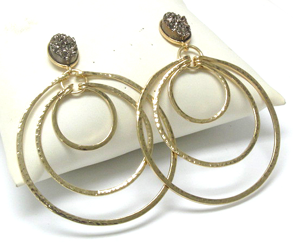 Crystal stud tri hoop earring - hoops