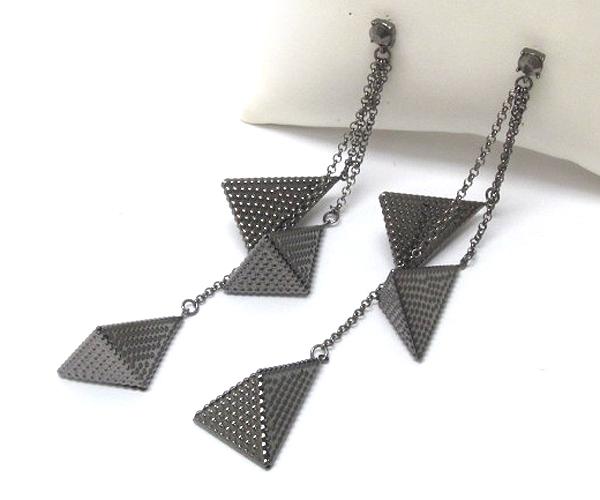 Large metal triangle long drop earring