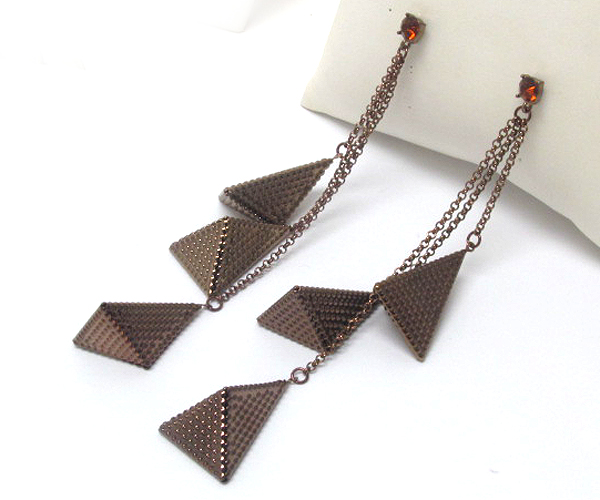 Large metal triangle long drop earring