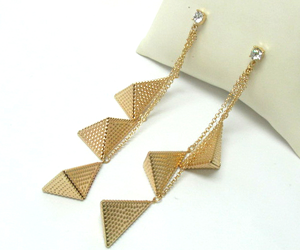 Large metal triangle long drop earring