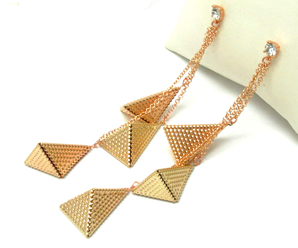 Large metal triangle long drop earring