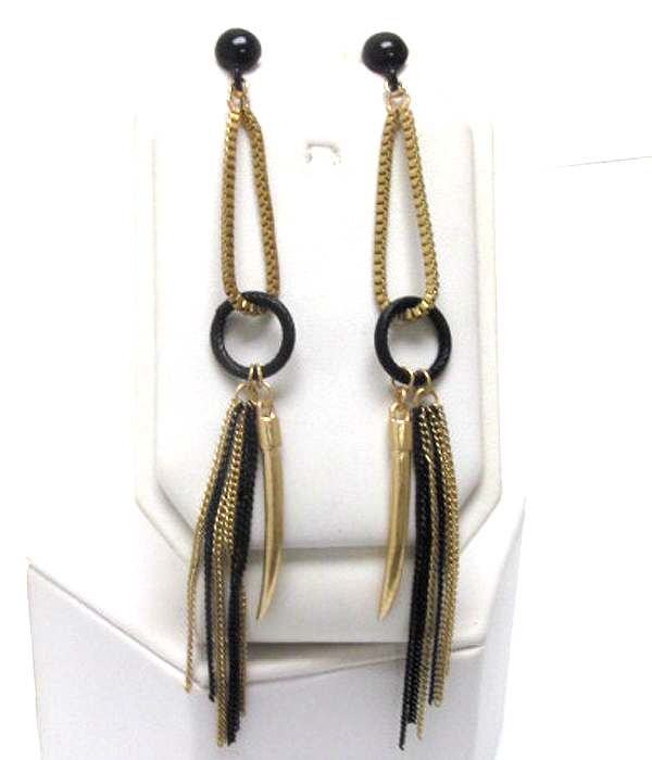 Horn and metal tassel drop earring