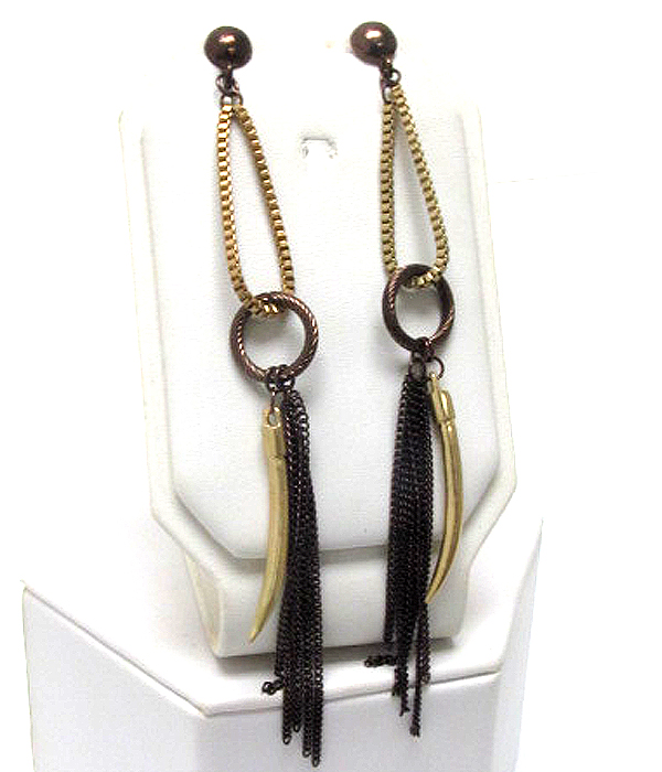 Horn and metal tassel drop earring