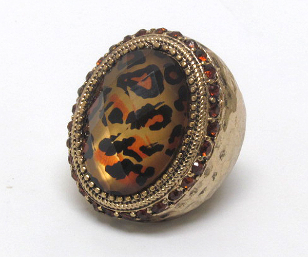 Glamous leopard pattern stone stretch ring