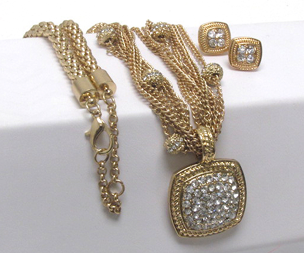 Luxury crystal pendant premium multi metal chain necklace earring set