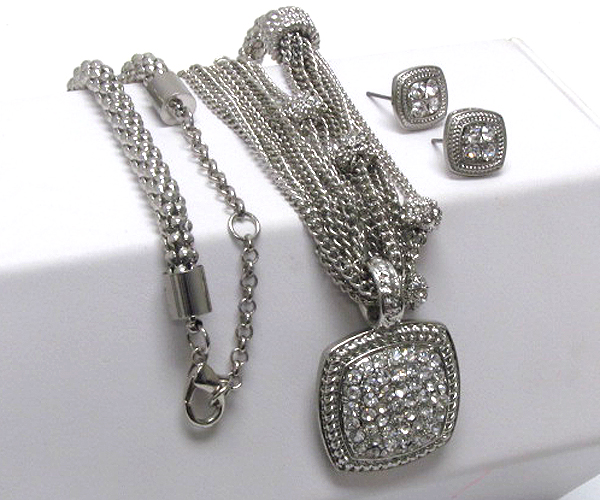 Luxury crystal pendant premium multi metal chain necklace earring set