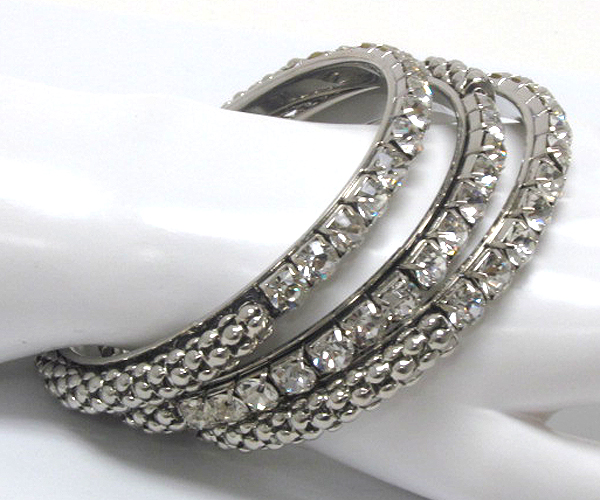 3 row crystal metal bangle set