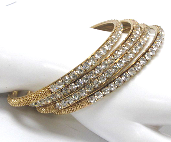 4 row crystal metal thin bangle set