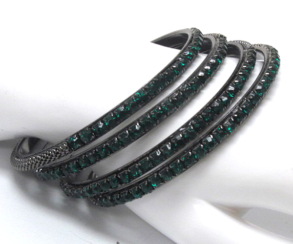 4 row crystal metal thin bangle set