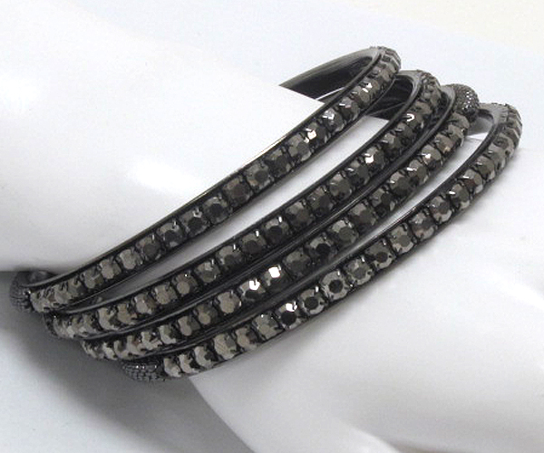 4 row crystal metal thin bangle set