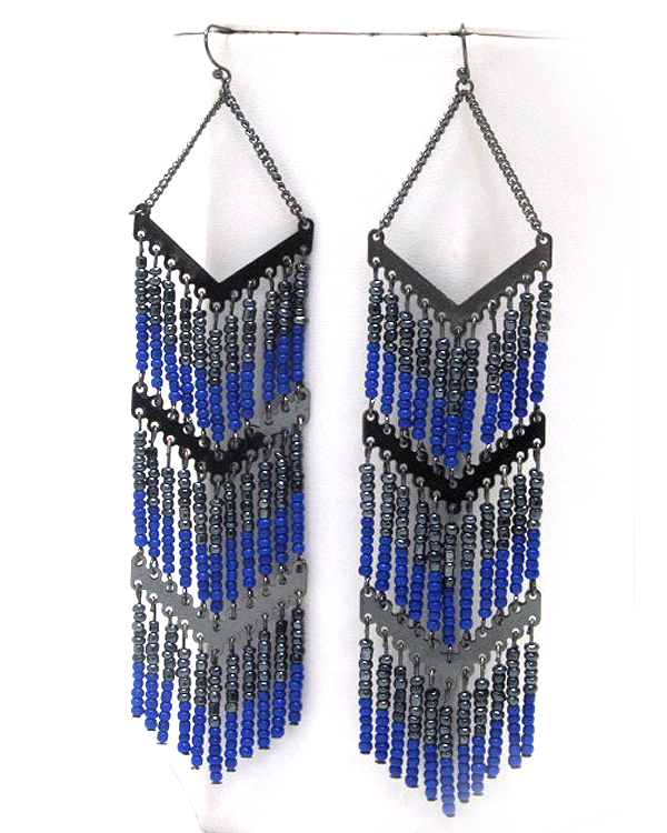 Tri level seed beads long drop earring