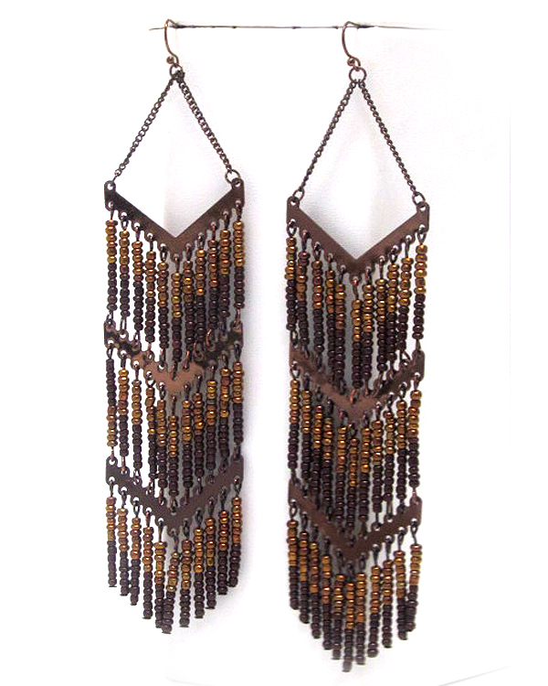 Tri level seed beads long drop earring