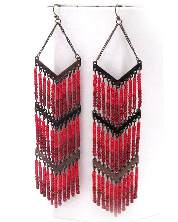 Tri level seed beads long drop earring