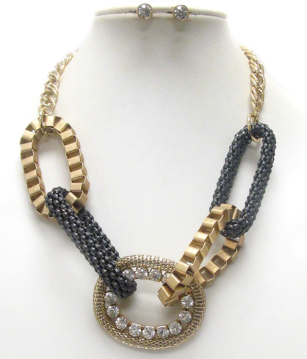 Mixed premium metal chain link necklace earring set