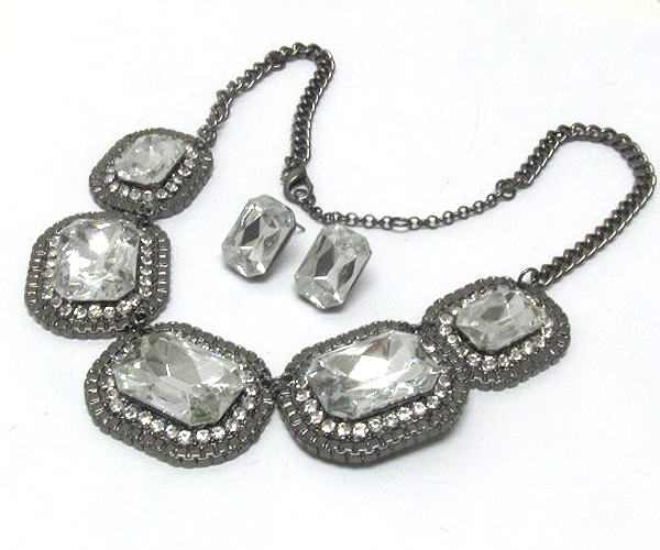 Crystal deco 5 stone link necklace earring set