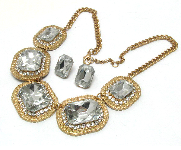 Crystal deco 5 stone link necklace earring set