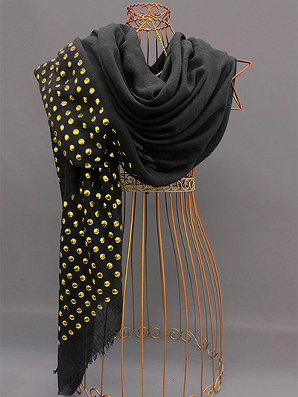 Round flat gold dots polyestere wide scarf