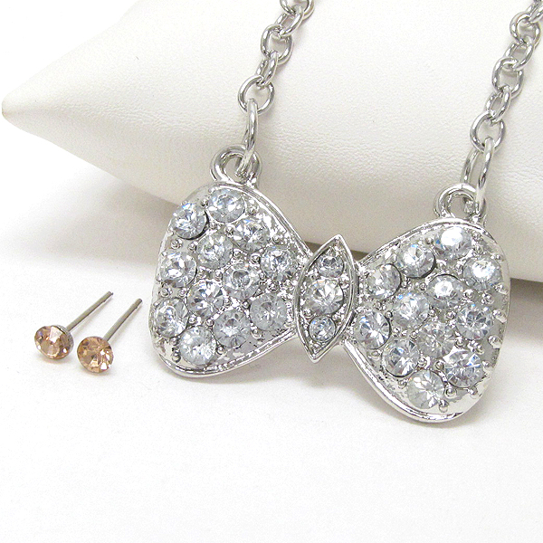 Crystal deco bow pendant necklace earring set