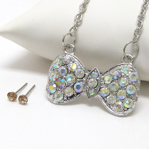 Crystal deco bow pendant necklace earring set