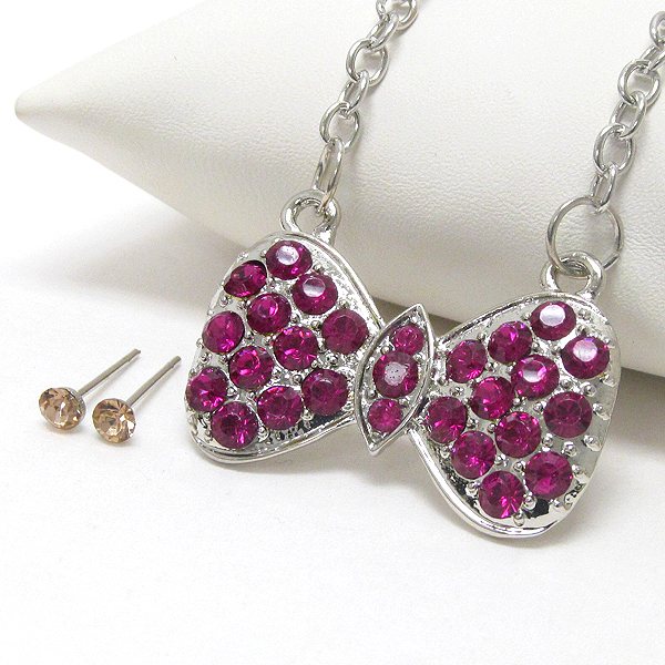 Crystal deco bow pendant necklace earring set