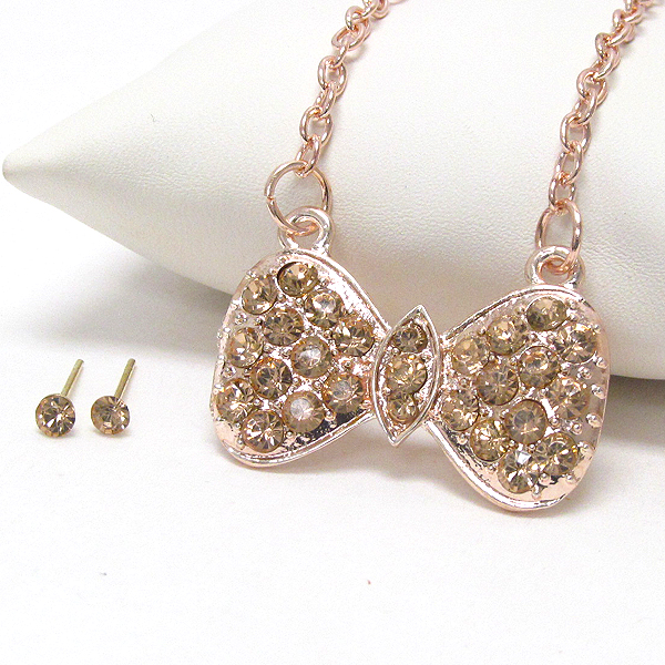 Crystal deco bow pendant necklace earring set